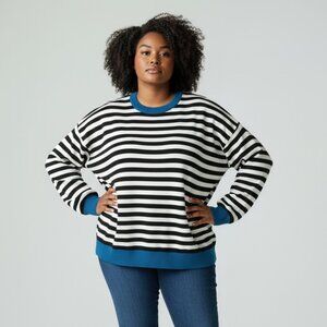 Women's Long Sleeve Crew Neck Pullover Sweater-Size L-Cuff Sleeve & Hem